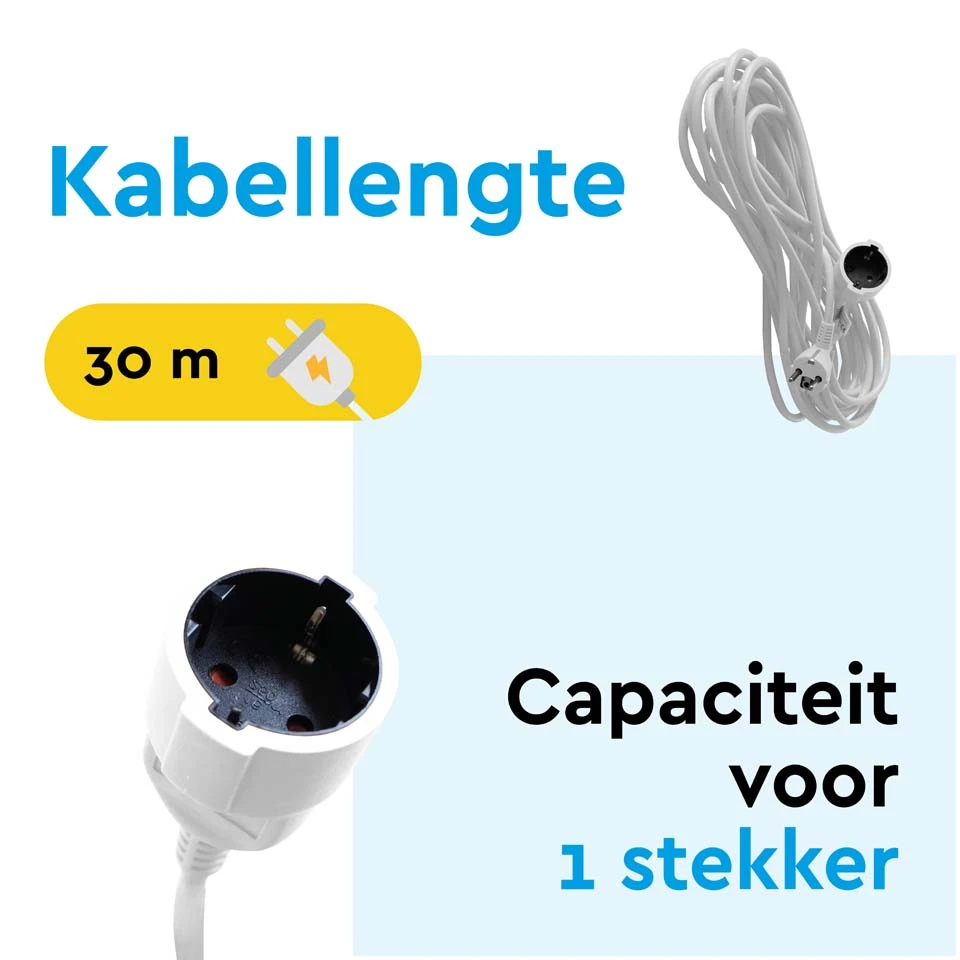 BRASQ 30 meter verlengsnoer met randaarde - White