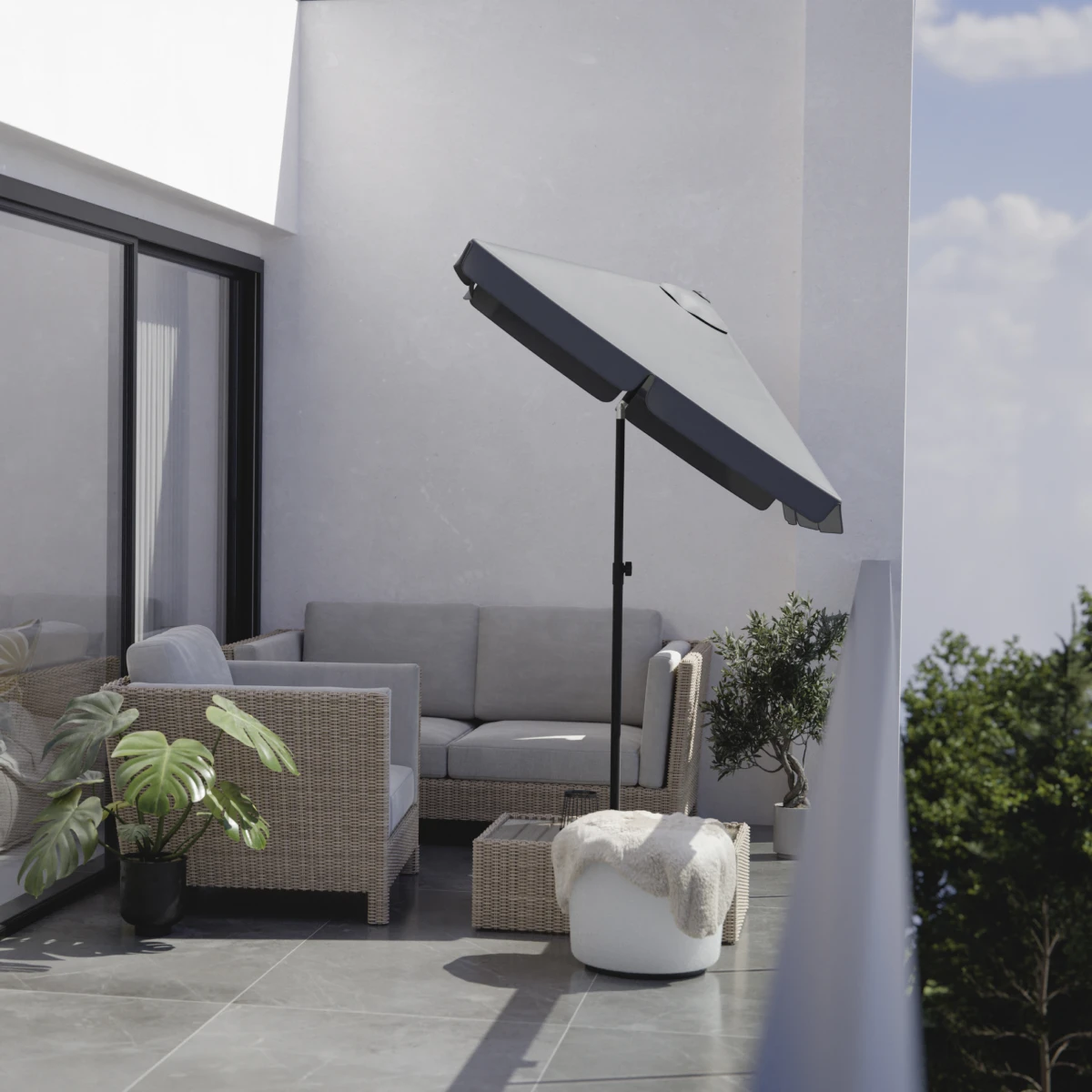 LifeGoods 200 x 125 cm parasol met hoes - Dark Grey