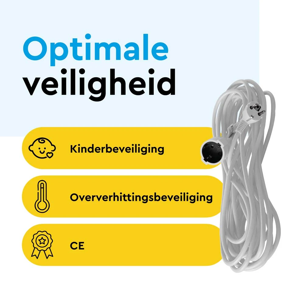BRASQ 30 meter verlengsnoer met randaarde - White