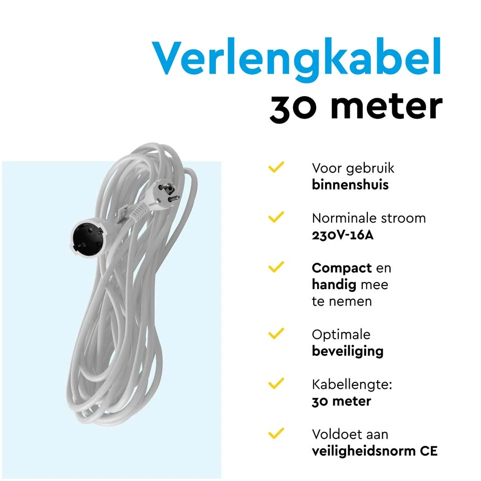 BRASQ 30 meter verlengsnoer met randaarde - White