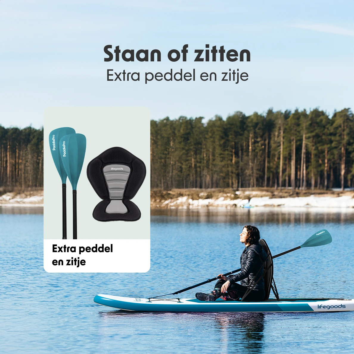 LifeGoods Allround Compact SUP Board met zitje - Deep Aqua