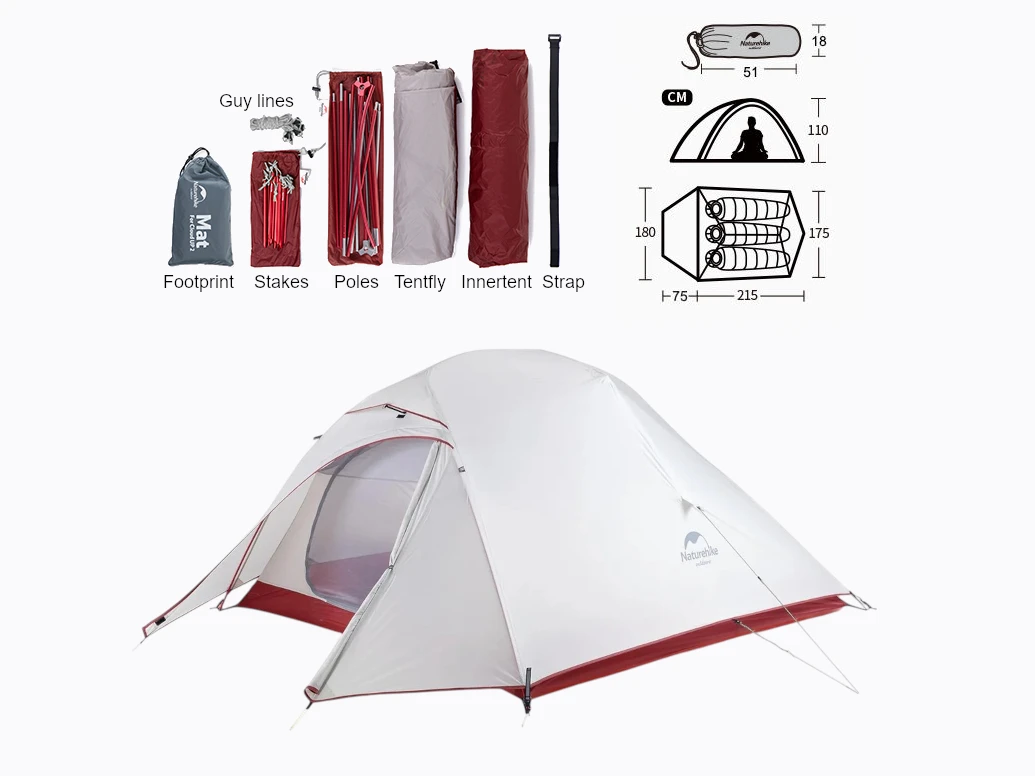 Naturehike Cloud Up 3 Upgraded lichtgewicht tent - White - Obelink.nl
