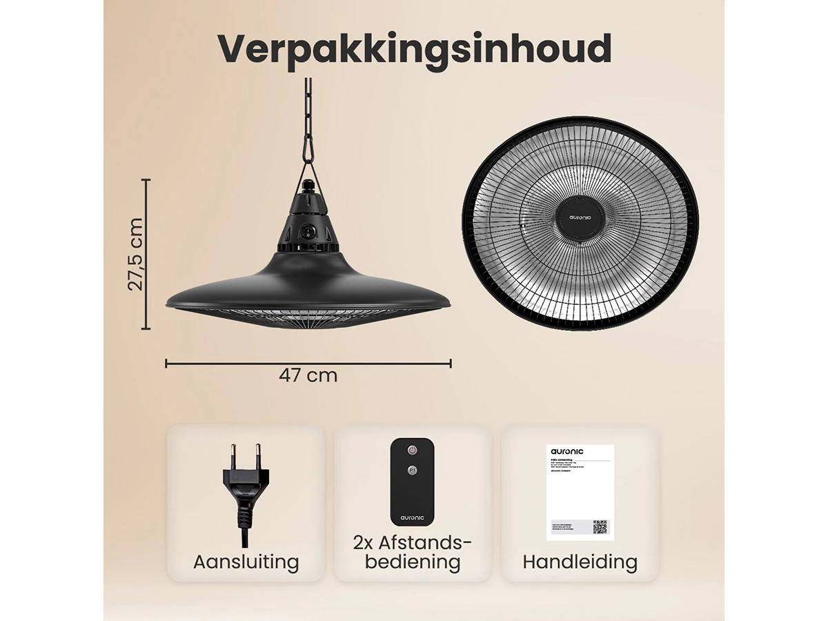 Auronic infrarood hangende terrasverwarmer - 1500 Watt