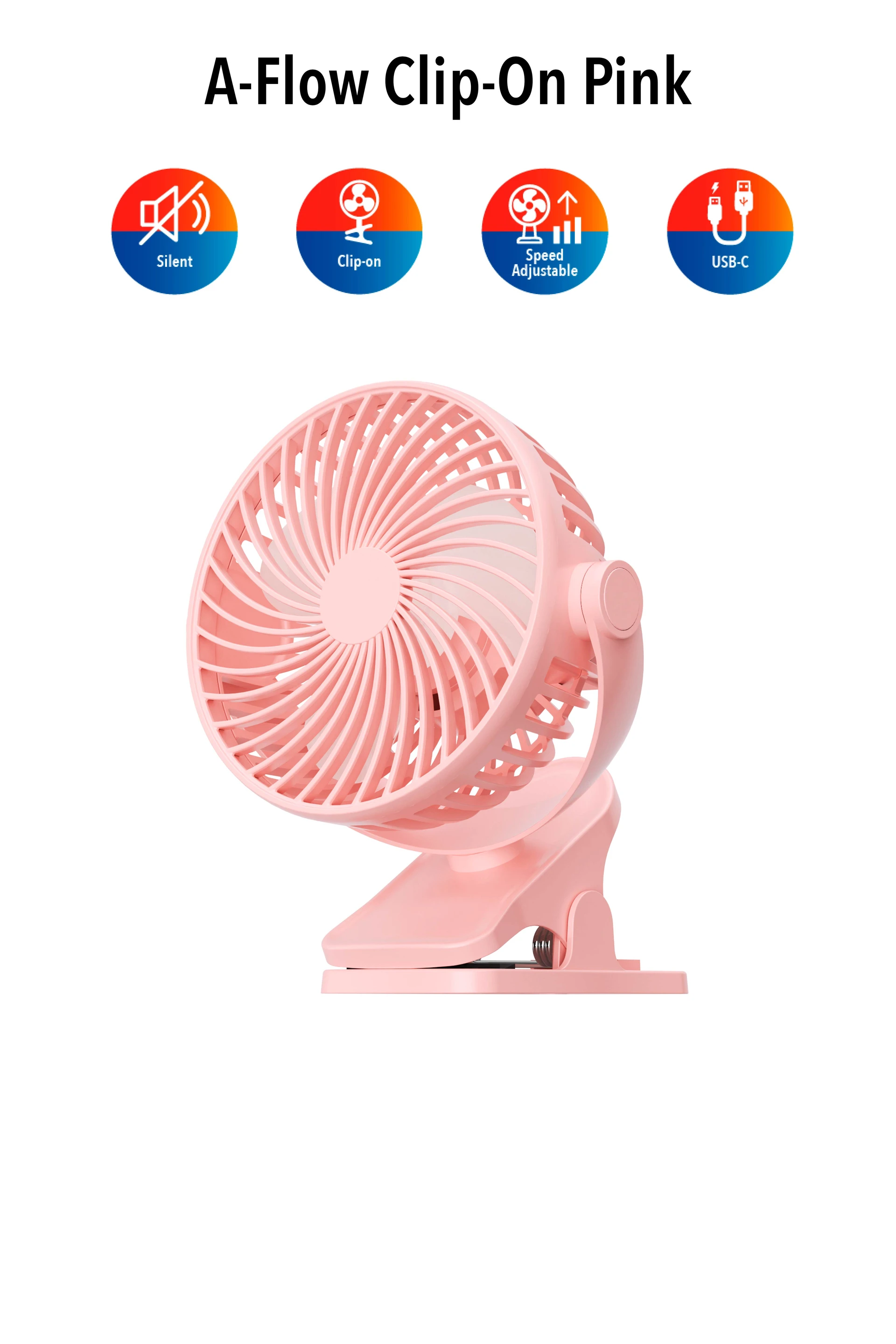 Fullcomfort A-Flow Clip-on Mini USB ventilator - Pink