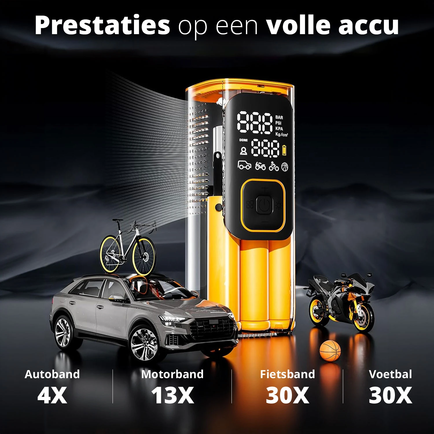 FlinQ draagbare luchtcompressor - Black/Orange