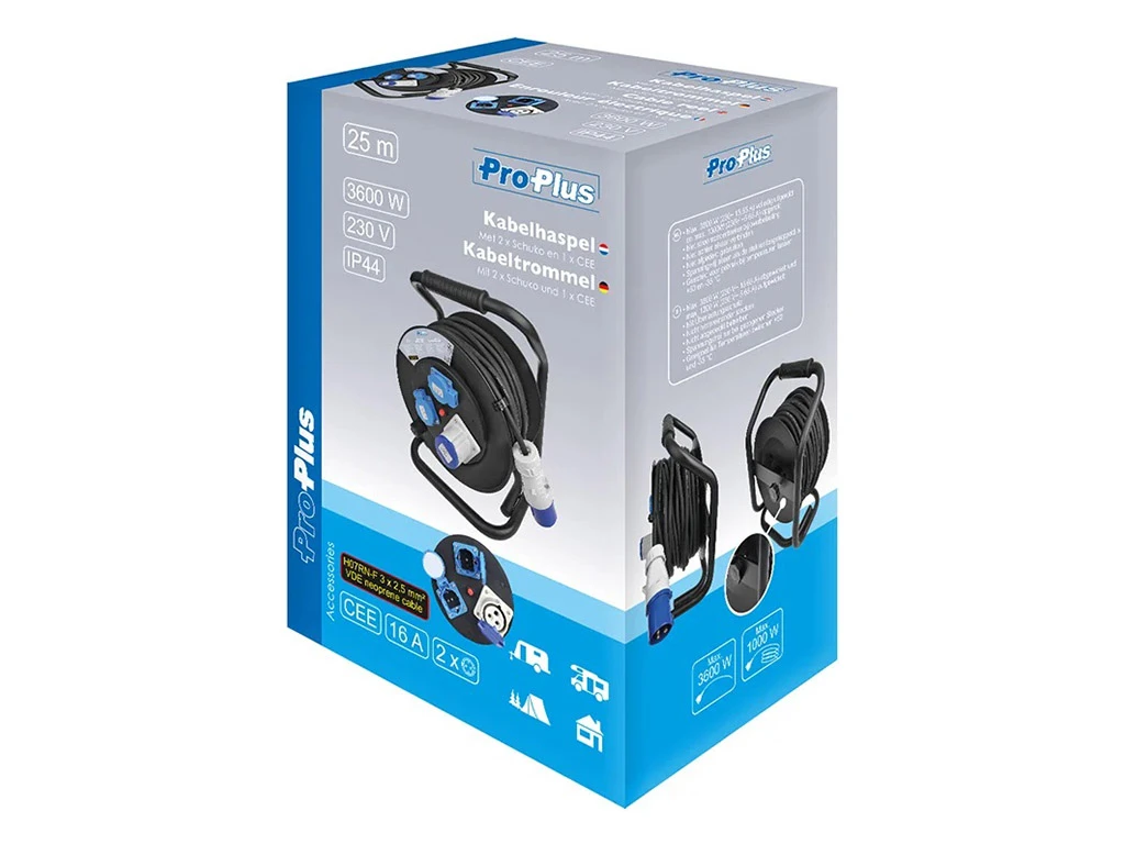 ProPlus CEE/Schuko 25 meter camping kabelhaspel - 2,5 mm²