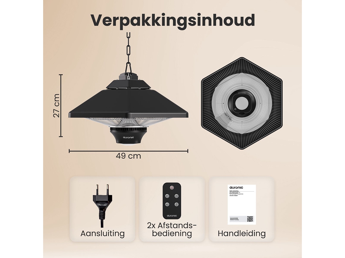 Auronic Infrarood hangende terrasverwarmer - 2000 watt