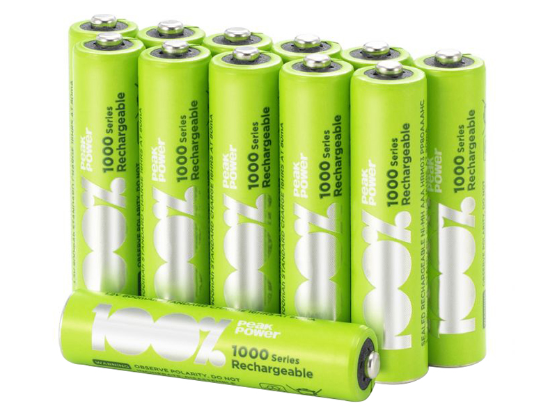 100%PeakPower set van 12 AAA Oplaadbare batterijen