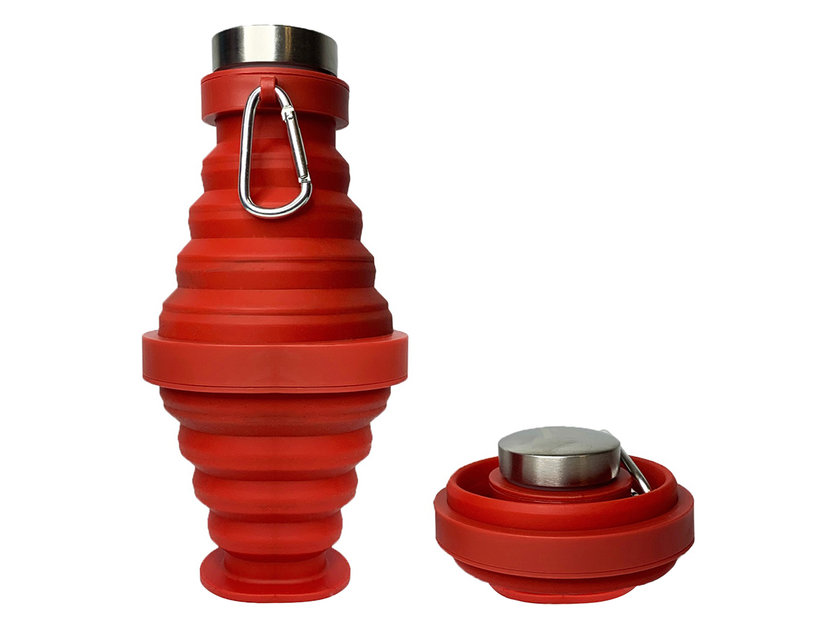 Drinkfles, opvouwbaar, met karabijnhaak, 650 ml, BPA-vrij, lichte, lekvrije waterfles voor sport, universiteit, fitness, gym, wandelen, outdoor, kamperen, klimmen, hardlopen, rood