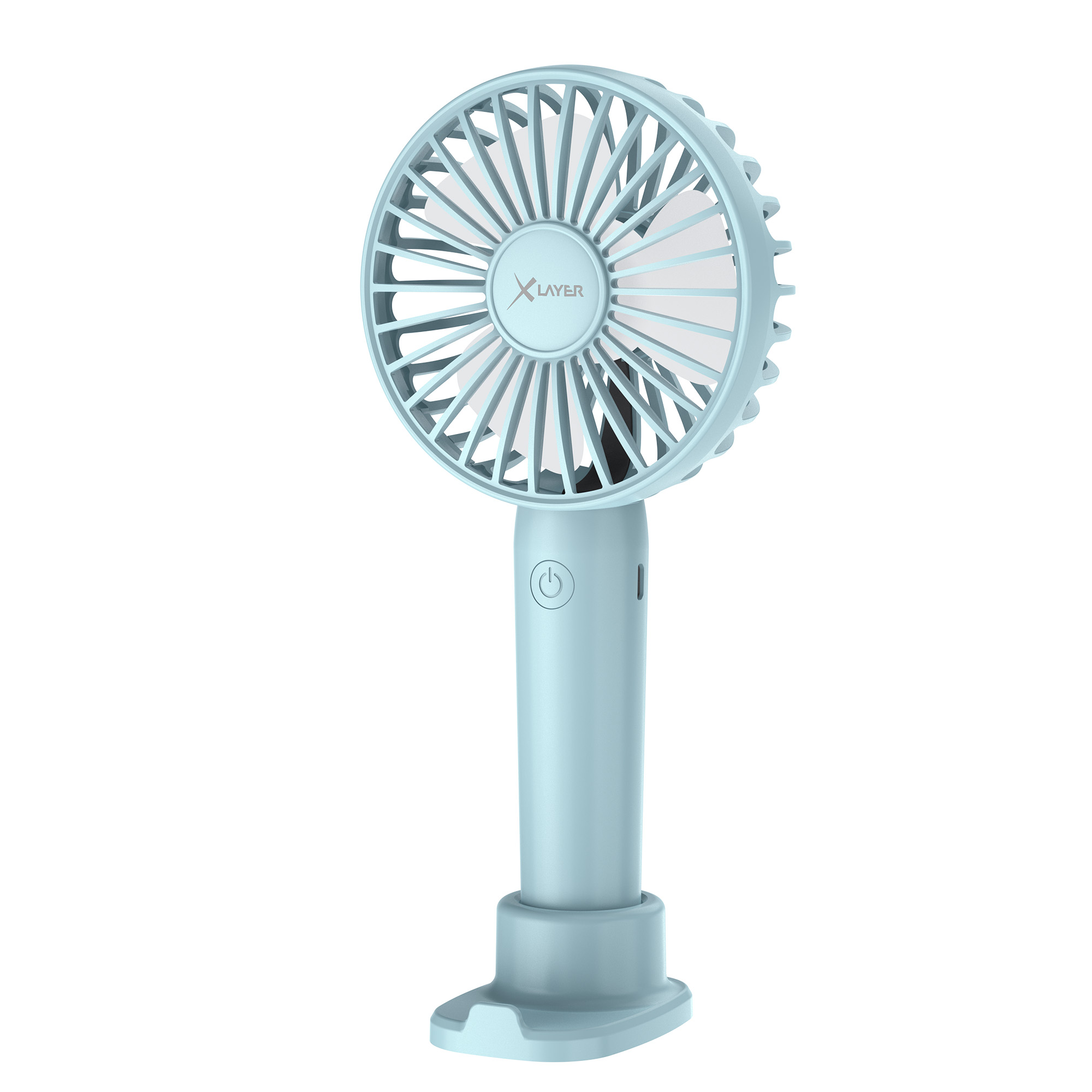 XLayer – Handventilator - Draagbare Ventilator / Mini Ventilator – Oplaadbaar – 3 Standen – Met Telefoonstandaard - Blauw