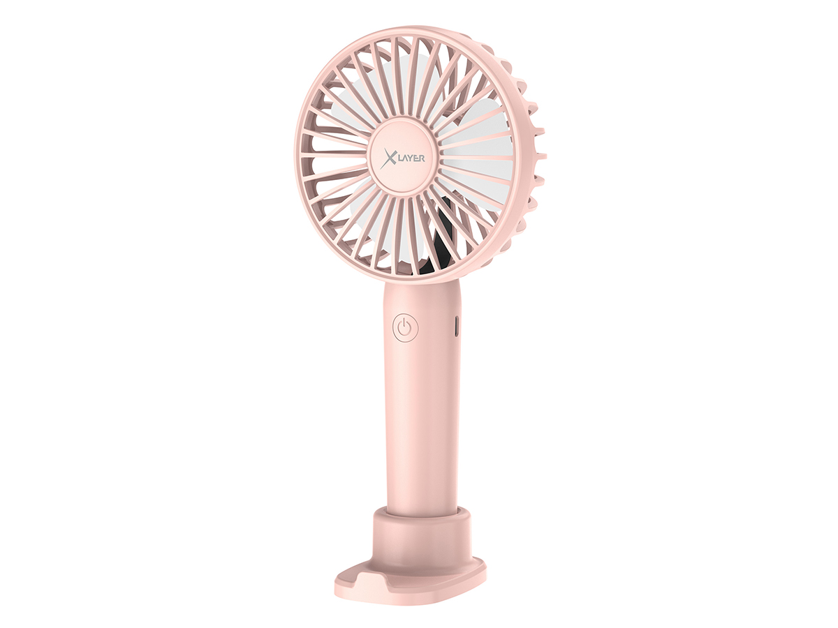 XLayer – Handventilator - Draagbare Ventilator / Mini Ventilator – Oplaadbaar – 3 Standen – Met Telefoonstandaard - Roze