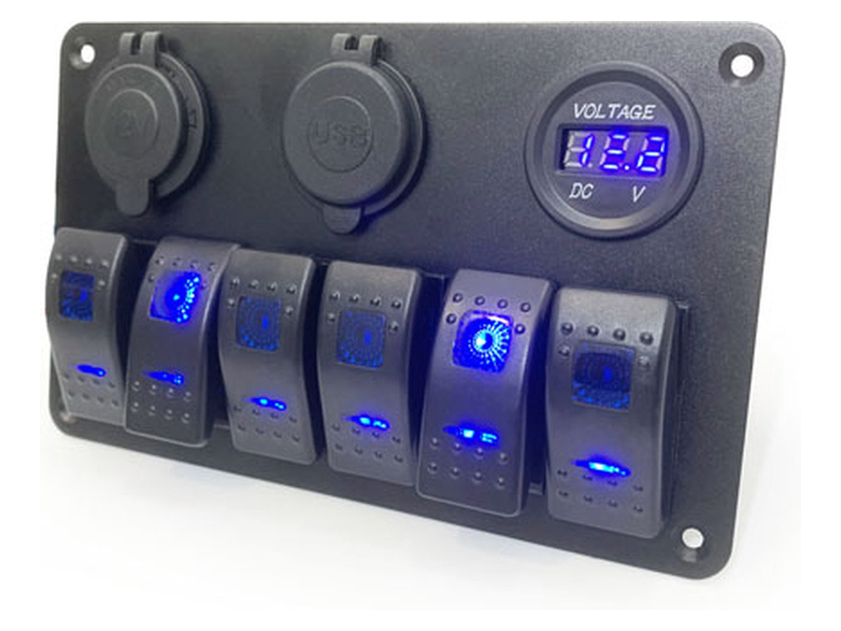 6 Gang Rocker Schakelpaneel Circuit & 2 USB Socket Socket & Volt Meterr voor Boat Marine