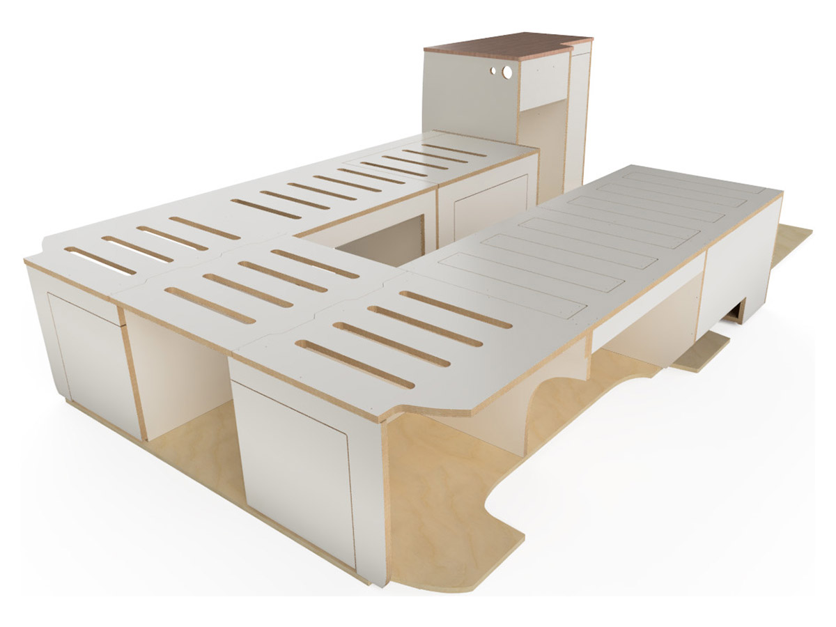 Camper Meubilair - Camper Meubel Rondzit (bed/keuken) T5/T6 wit HPL