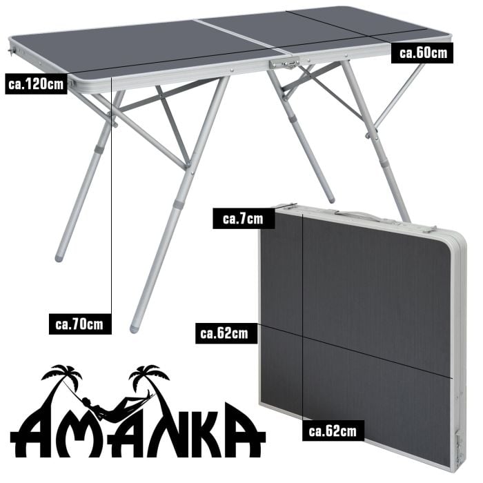 AMANKA 120x60 antraciet aluminium kampeertafel