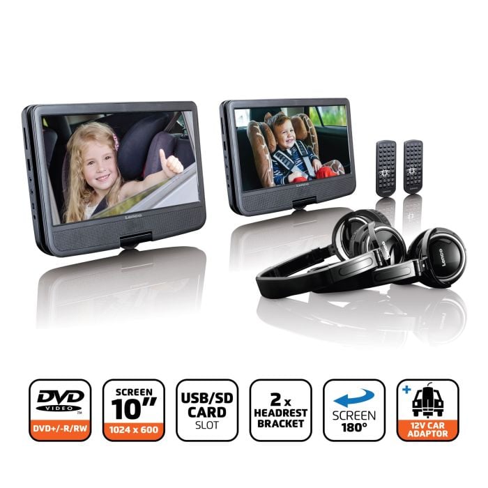 Lenco DVP-1046BK 2x 10 inch draagbare DVD speler