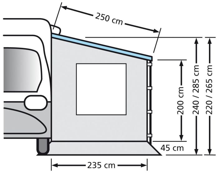 Eurotrail 235x200/240 cm Camper met zijwand raam