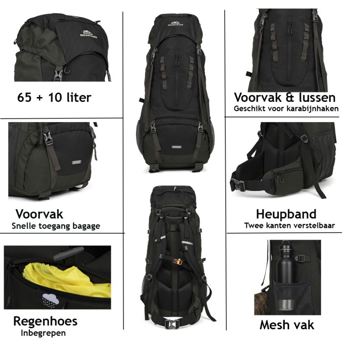 Dutch Mountains 65-75 liter backpack met regenhoes - Black