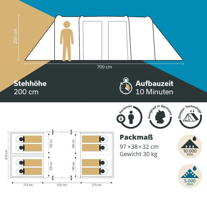 Skandika Montana 8 Sleeper Protect Tunneltent