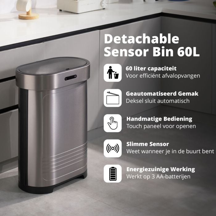 FlinQ opvouwbare sensor prullenbak - 60 liter