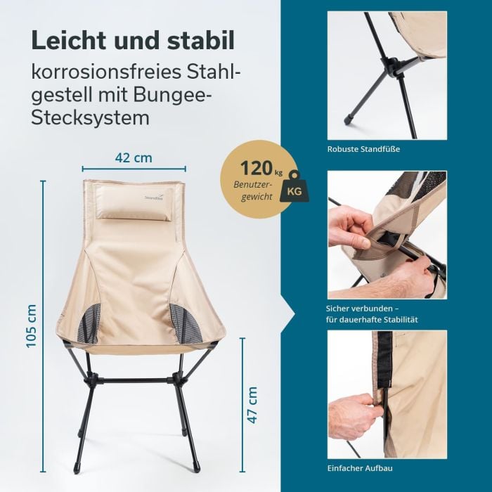Skandika Solig compacte vouwstoel met draagtas - beige