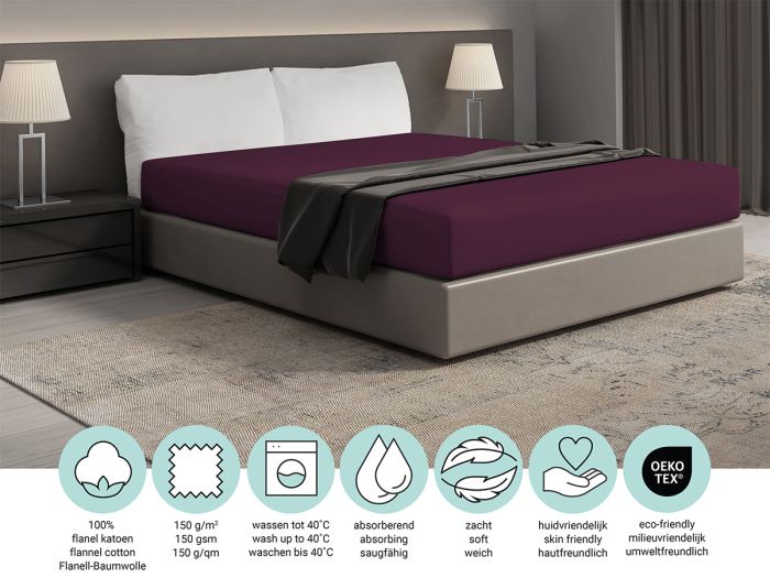 DoubleDry Flanel 180x200 cm hoeslaken - aubergine