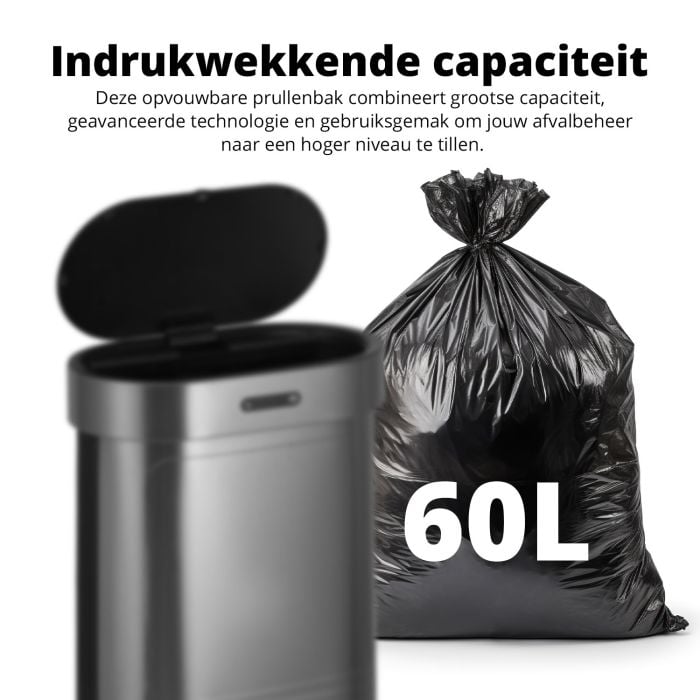 FlinQ opvouwbare sensor prullenbak - 60 liter