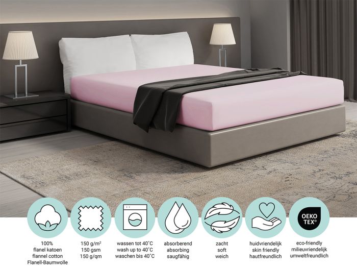 DoubleDry Flanel 90x200 cm hoeslaken - lichtroze