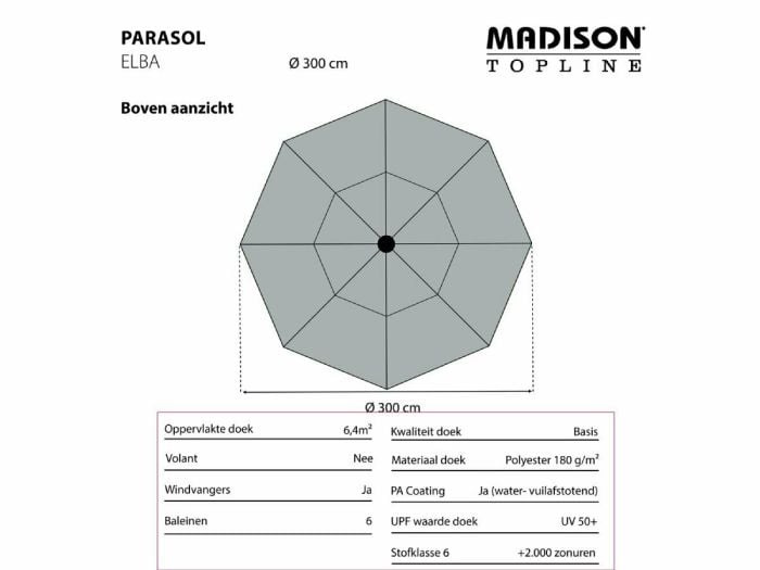 Madison Elba 300 cm push-up parasol - Grey