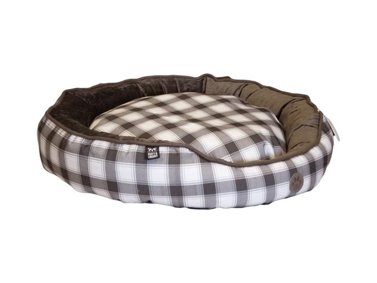 Puffy and Friends bruine Schotse ruit Ronde hondenmand - S