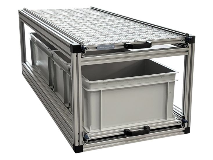 Schuifframe dubbel 120x40 cm - 3 open bakken en traanplaat