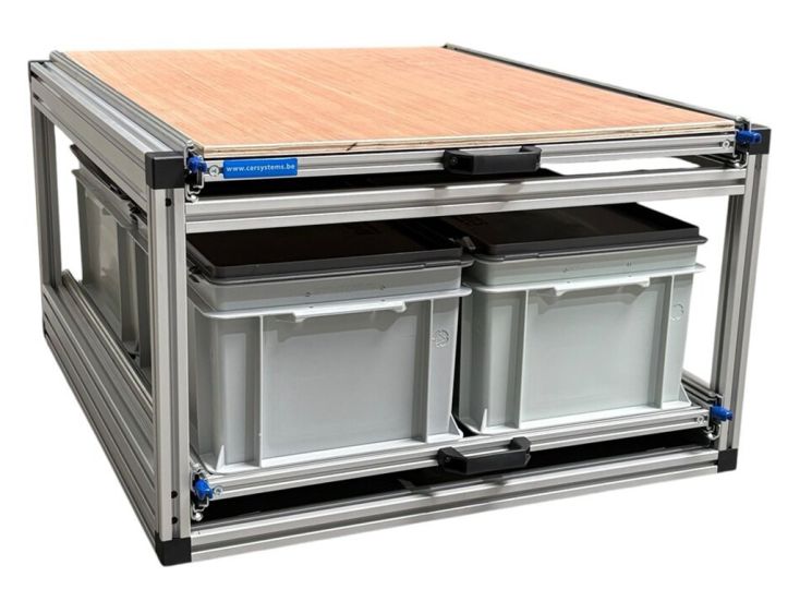 Dubbel schuifframe 80x60cm met 3 dichte bakken en multiplex plaat