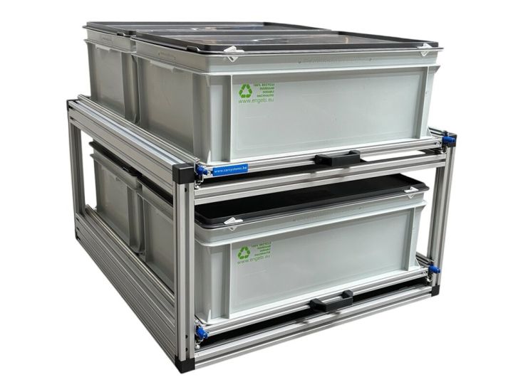 Dubbel alu schuifframe met 4 gesloten bakken - 80 x 60 cm