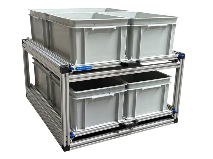 Aluminium dubbel schuifframe met 6 open bakken - 80x60 cm