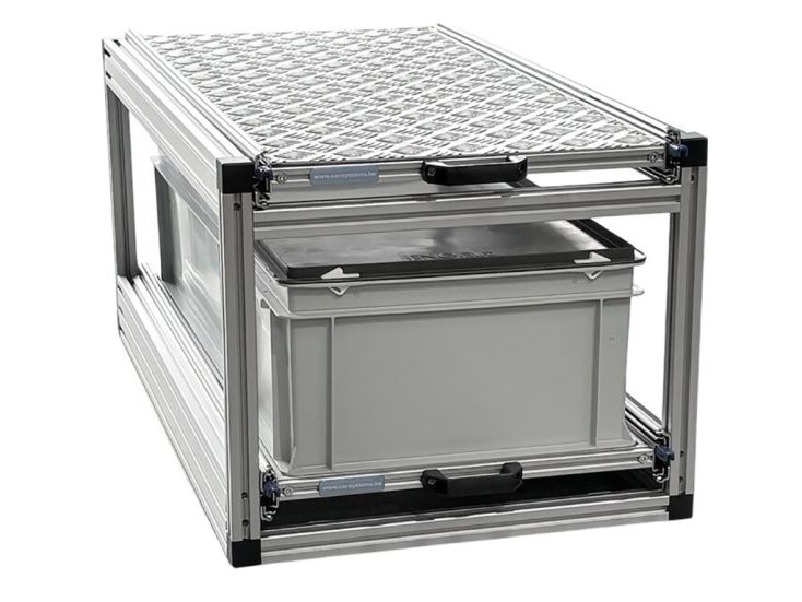 Dubbel schuifframe met 2 gesloten bakken en alu plaat - 90x40cm