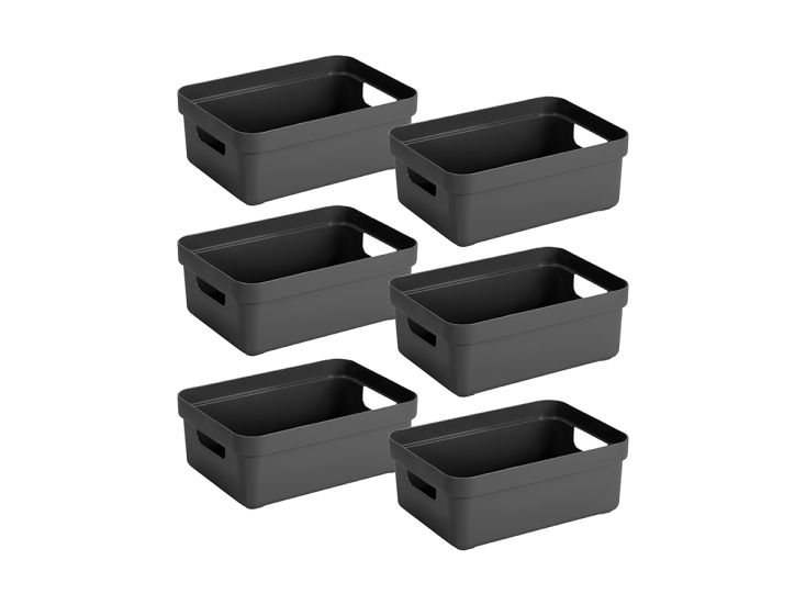 Sunware Sigma home 9 liter anthracite opbergbox - set van 6