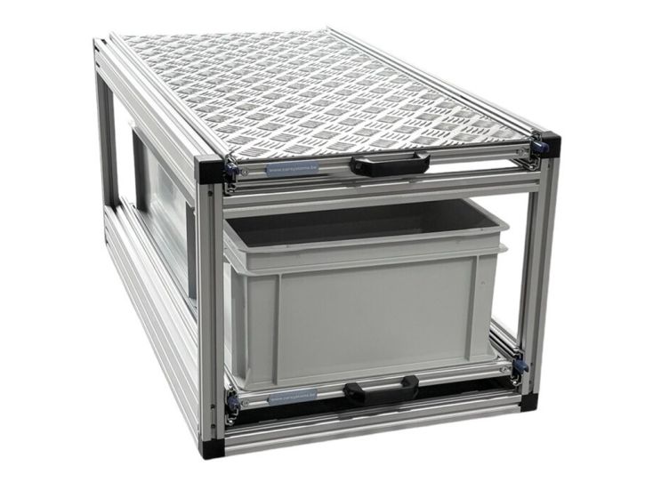 Dubbel schuifframe met 2 open bakken en alu plaat - 90 x 40 cm