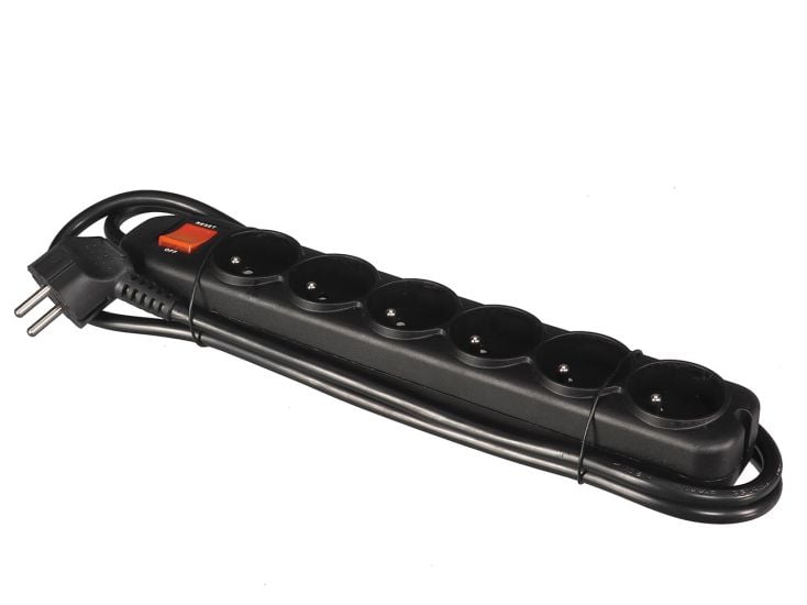 Perel EWS6B 6-voudige stekkerdoos met schakelaar - 1,5 meter