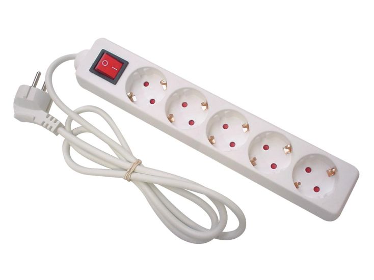 Perel EB5S-G 5-voudige stekkerdoos met schakelaar - 1,5 meter