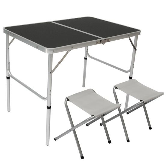 AMANKA 90x60 antraciet aluminium kampeertafel met 2 krukjes