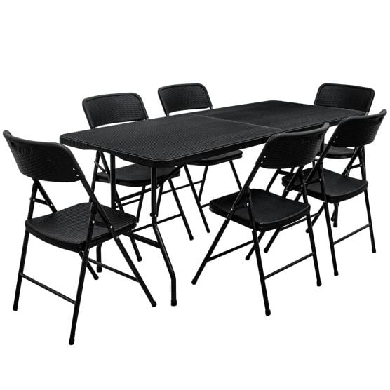AMANKA 180x70 zwarte tuintafel met 6 stoelen