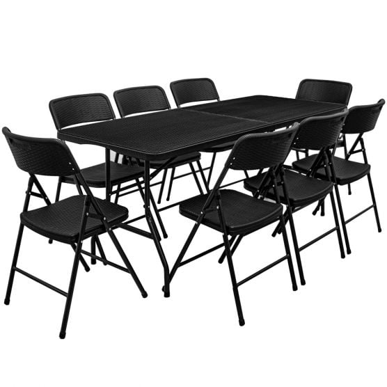 AMANKA 180x70 zwarte tuintafel met 8 stoelen