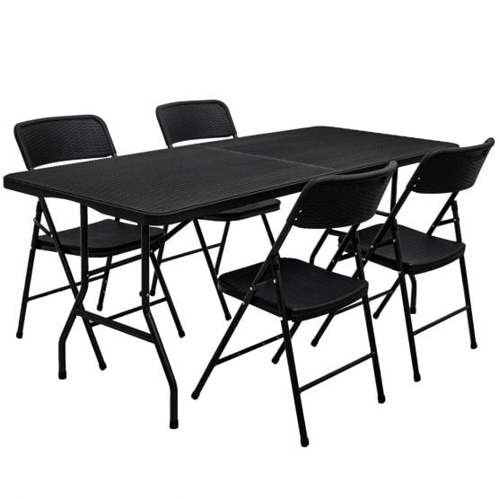AMANKA 180x74 zwarte tuintafel met 4 stoelen