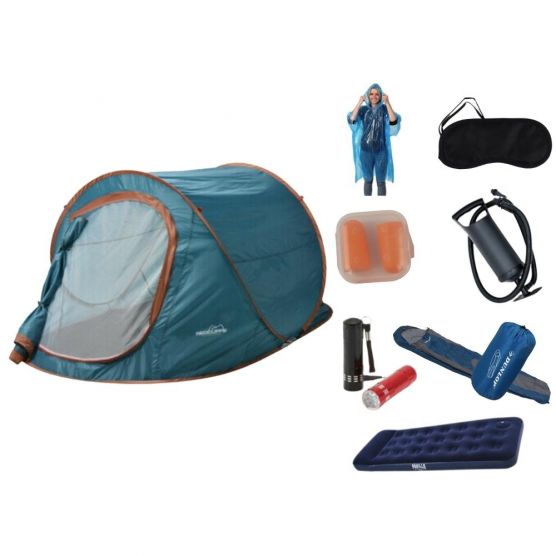Festbox blauwe pop-up tent festivalpakket