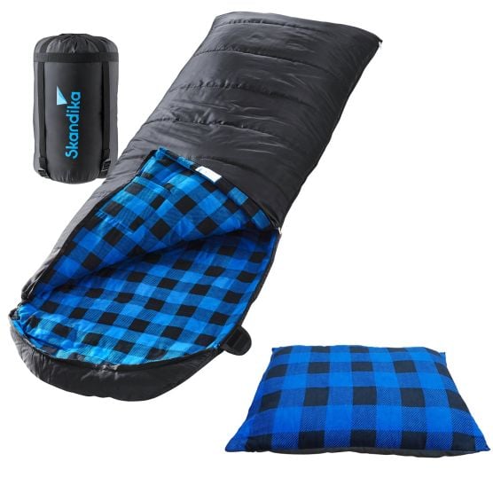 Skandika Dundee Flannel zwarte slaapzak met kussen