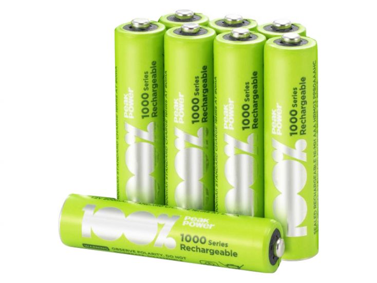 100%PeakPower set van 8 AAA Oplaadbare batterijen