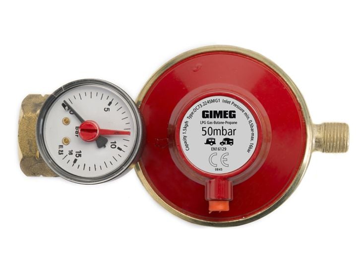 Gimeg Kombi X 1/4"li 50 mbar drukregelaar met manometer