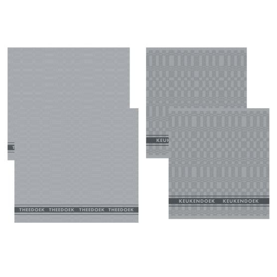 DDDDD Pelle set van 2 theedoeken en 2 keukendoeken - Grey
