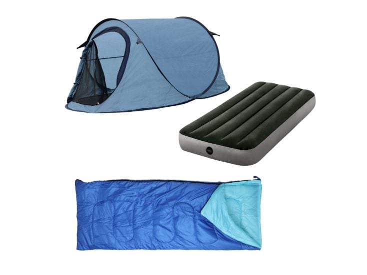 HIXA Blue Pop up tent met slaapzak en luchtbed