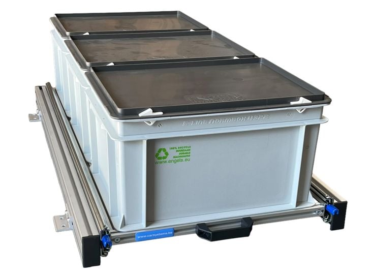 Aluminium 90x40 cm schuifframe met 3 bakken en deksel