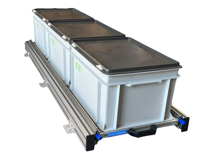 Aluminium 120x30 cm schuifframe met 3 bakken met deksel